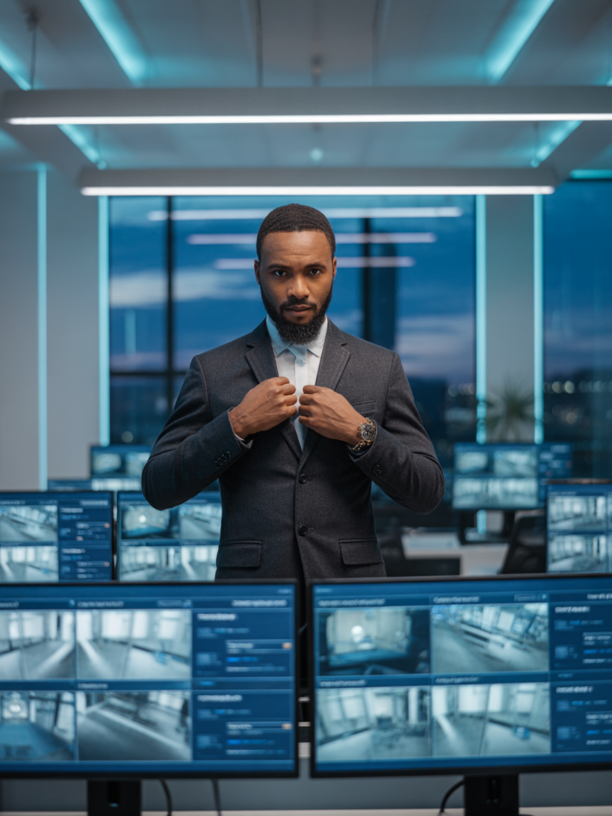 Supervisor adjusting suit before daily operations